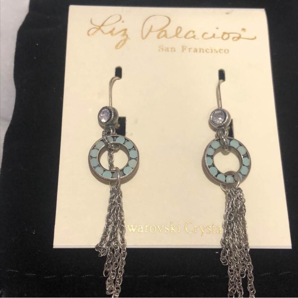 Liz Palacios Dainty Minty Crystal Ring With Chains Earrings-Boutique 35$